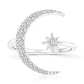 925 Sterling Silver Moon & Star Adjustable Ring – Sparkle Like the Night Sky